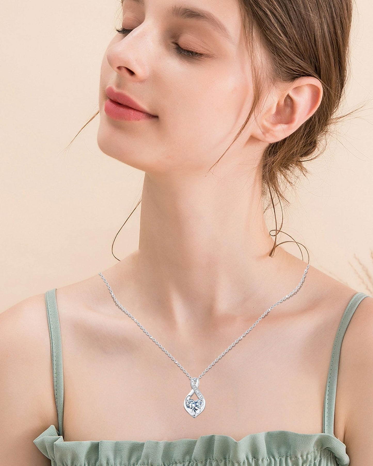 2 Carat Moissanite Necklace 925 Sterling Silver Jewelry AAAAA Cubic Zirconia Infinity Heart Pendant Necklace Best Gifts for Mom Women Girlfriend Grandma Friend Lover Her Wedding Birthday Anniversary