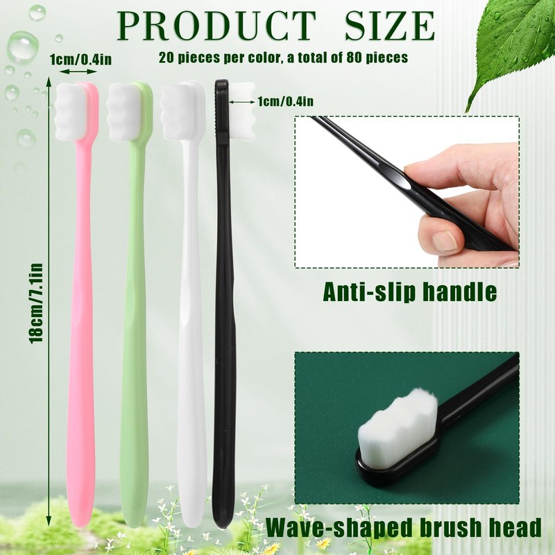 Tticai 80 Pcs 7" 4 Colors Extra Soft Toothbrush Bulk 20, 000 Soft Bristle Toothbrush Compact Micro Nano Toothbrushes Manual Comfort Toothbrush for Braces Sensitive Teeth Recession