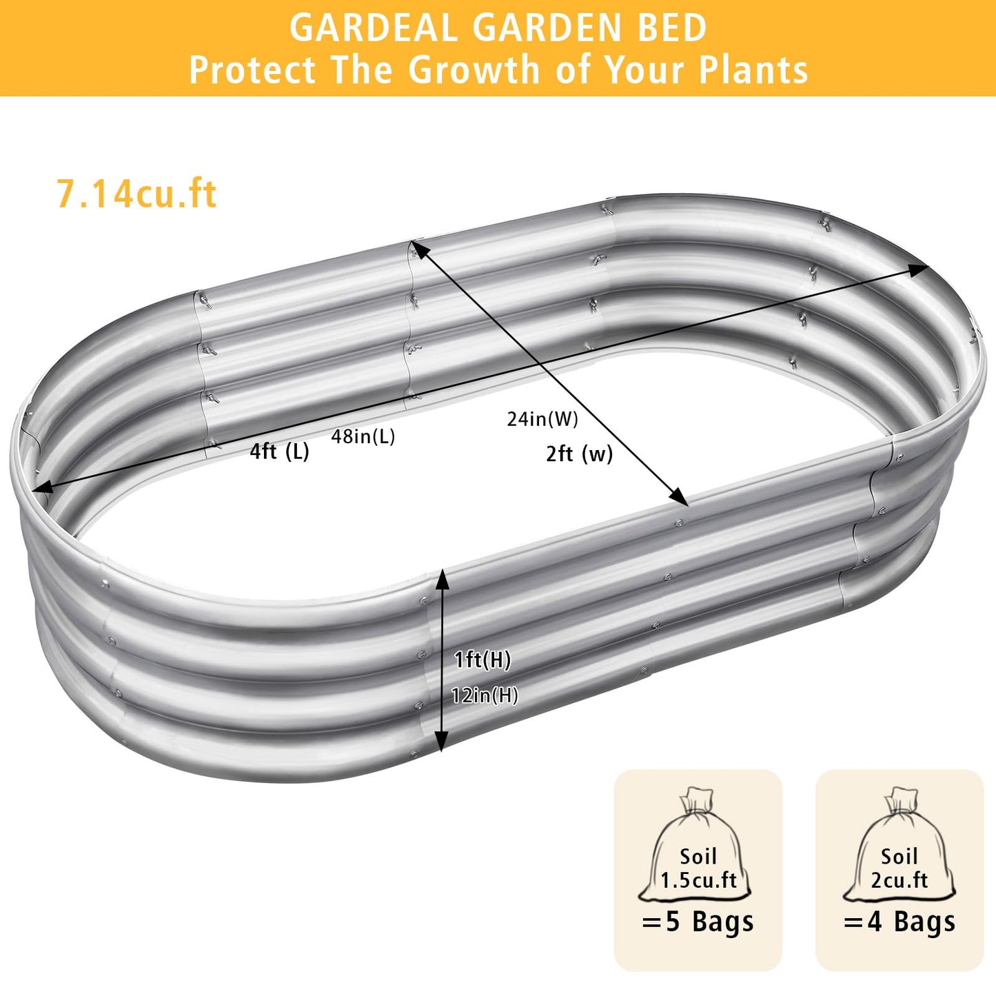 Gardeal Garden Galvanized Raised Garden Bed Kit - Metal Planter Box for Vegetables/Herbs/Flowers, Heavy-Duty Steel Outdoor Garden Box with Reinforced Edges