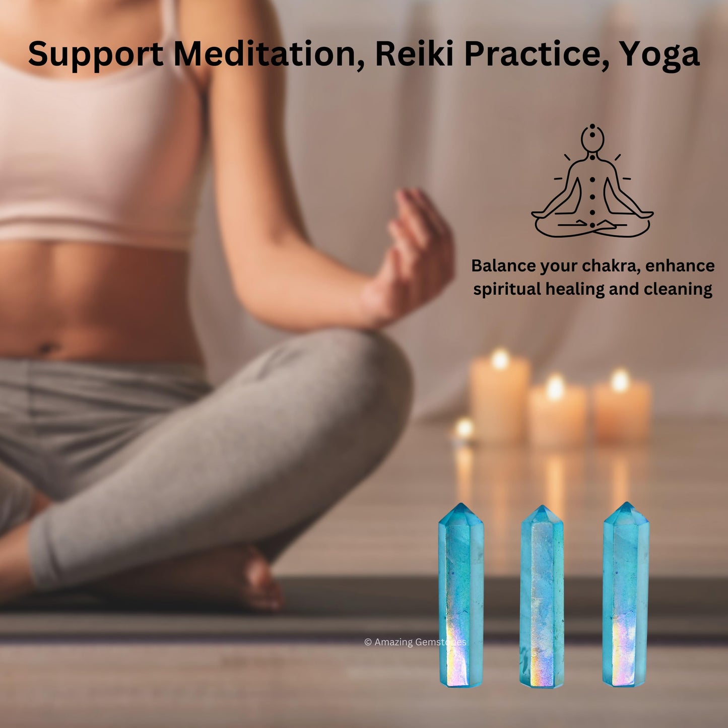 Amazing Gemstone Aqua Aura Quartz Crystal Points Bulk Healing Crystals and Stones - Pack of 3 Single Terminated Healing Wand Point Bulk Crystals for Crafts, Crystal Grid, DIY Work - Premium Crystals