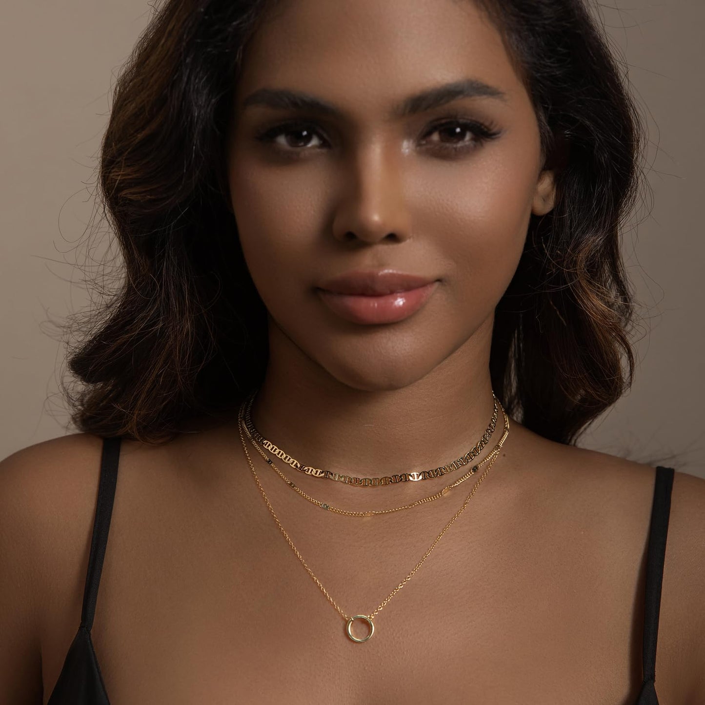 PDWZNBA Layered Gold-plated Necklaces for Women, 14K Real Gold-Plated Triple Chain Necklace, Dainty Choker Jewelry Set, Trendy Jewelry Gifts