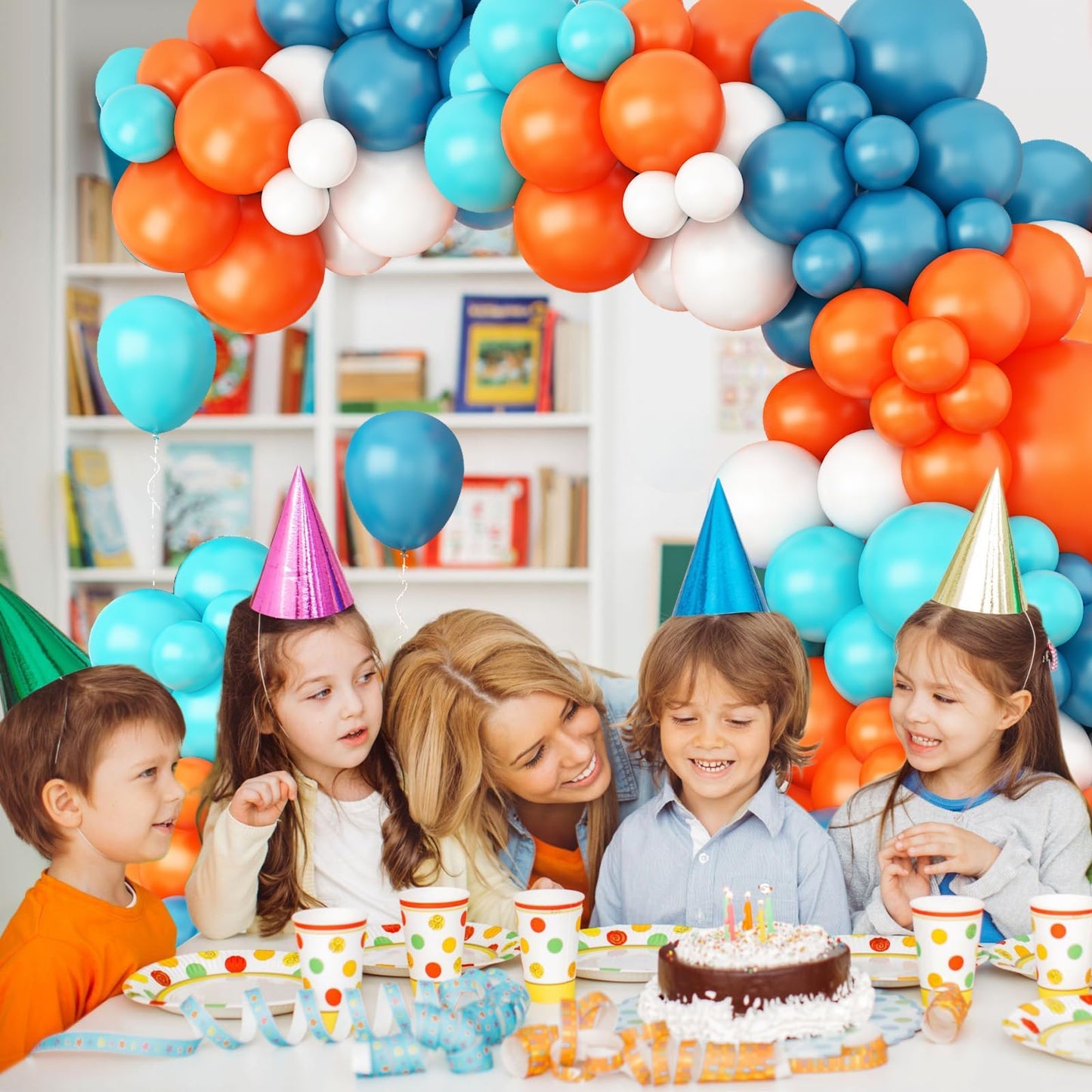 GRESATEK Orange-Blue-White Balloon Arch Garland Kit, Teal Blue Peacock White Latex Balloons, Blue & Orange White Party Balloons for Birthday, Wedding, Baby Shower, Party Supplies
