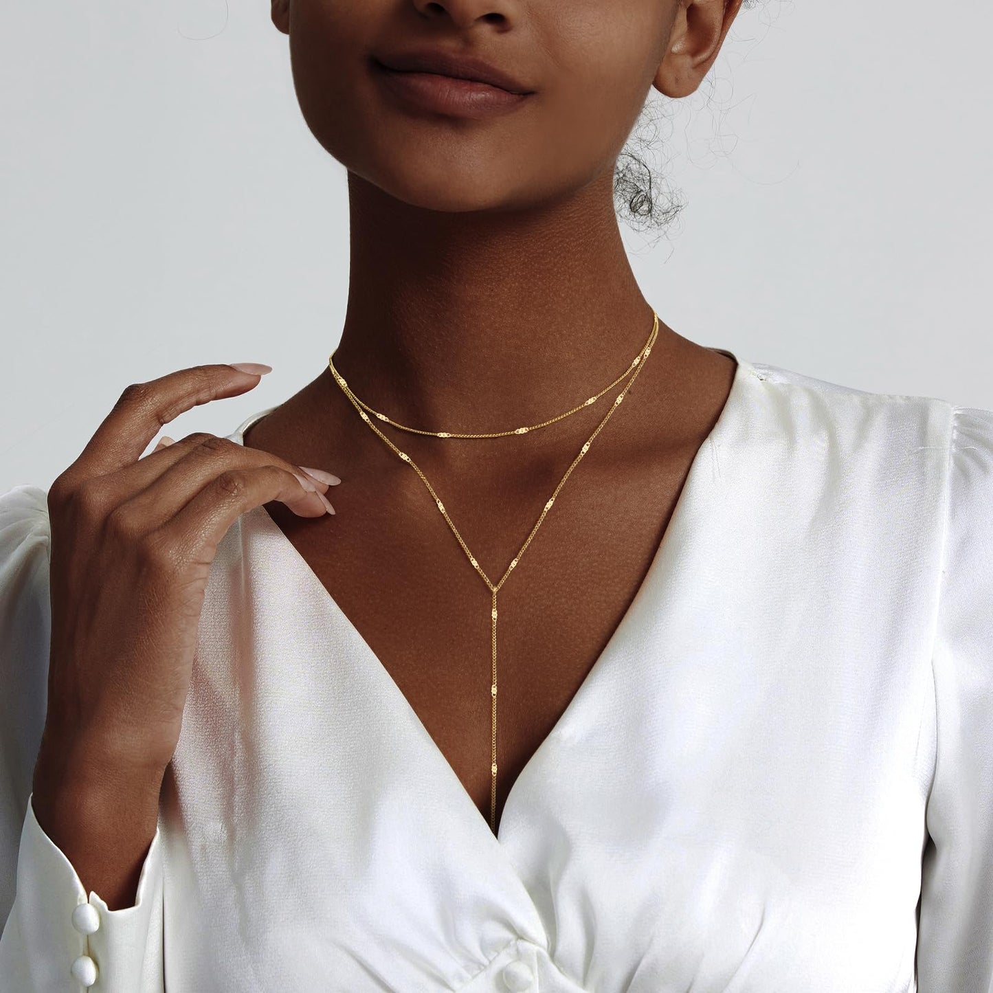 Luxval Gold Necklace for Women Trendy Long Necklaces for Women 14k Gold Plated Lariat Y Necklace Layered Necklaces Sparkly Drop Y-Shaped Chain Jewelry Gift Wedding