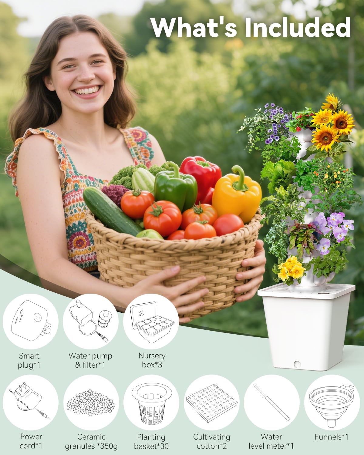 SJZX Hydroponic System Kit + Extra Water Pump, Get a Replacement Pump Now