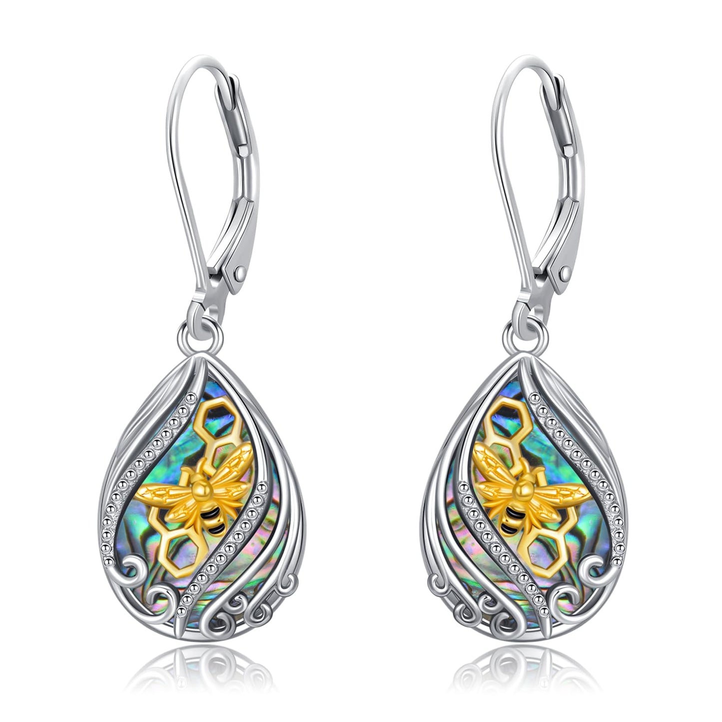 YYmqmq Gold Bee Earrings for Women Sterling Silver Abalone Filigree Dangle Drop Earrings Bee Jewelry Gifts for Girlfriend Mom Mothers Day Gifts