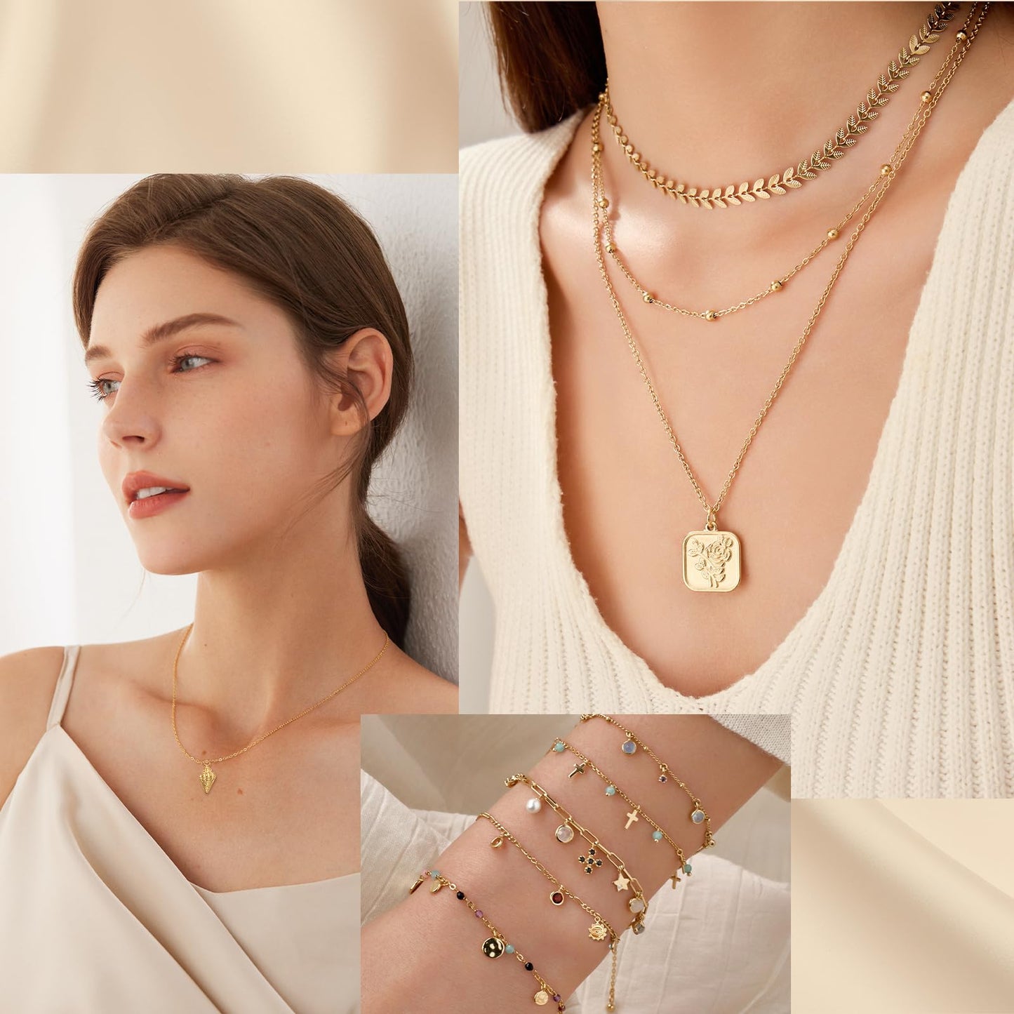 Ecoofor 14k Gold Necklace Chain for Jewelry Making, 16.6 Feet Total (5 Rolls) DIY Bracelet Chains with 300 Jump Rings, 50 Lobster Clasps, 1 Jewelry Pliers,1 Support Ring and 50 Pendants