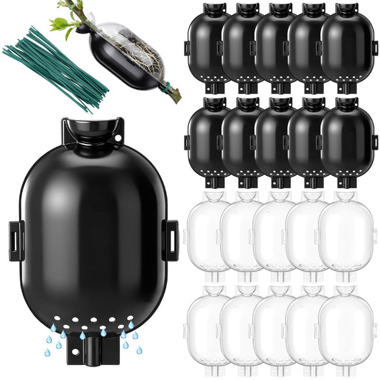 AceOrbit 20 Pack Air Layering Propagation Kit with Drain Holes - Half Transparent Tree Root Plant Growing Box with Metal Core Twist Ties Reusable High Pressure Grafting Ball for Fast Propagation Roots