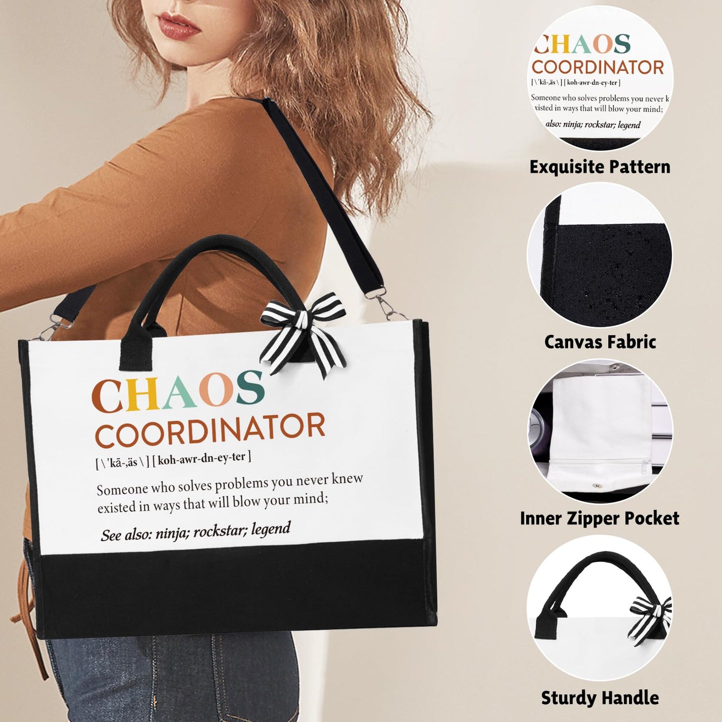 iAOVUEBY Thank You Gifts for Women, Chaos Coordinator Gift for Employee Coworkers Teacher Nurse Boss Lady Appreciation Gifts, Unique Mom Grandma Birthday Gift Ideas - 16OZ Glass Cup Canvas Tote Bag