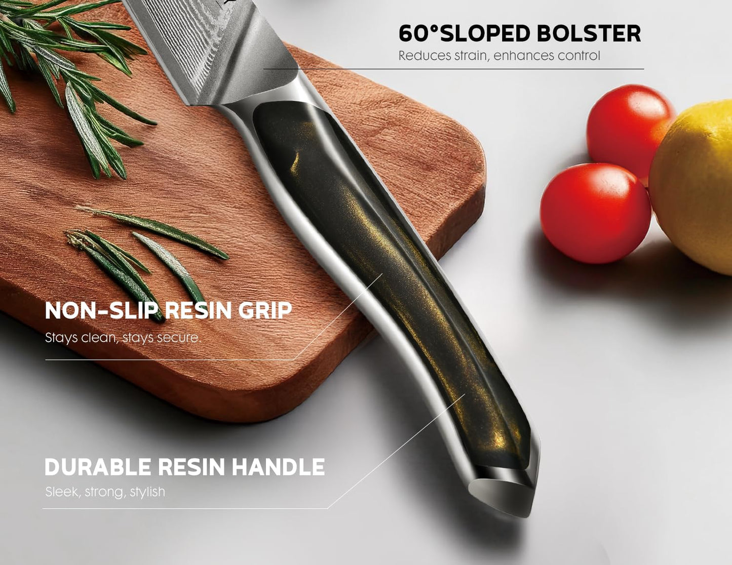 ASETY Damascus Knife Set 3 PCS: Ultra-Sharp Professional Chef Knife Set, Japanese Kitchen Knives with VG10 Steel Core, Full Tang Resin Handle, Elegant Box for Men Women, Mothers Day