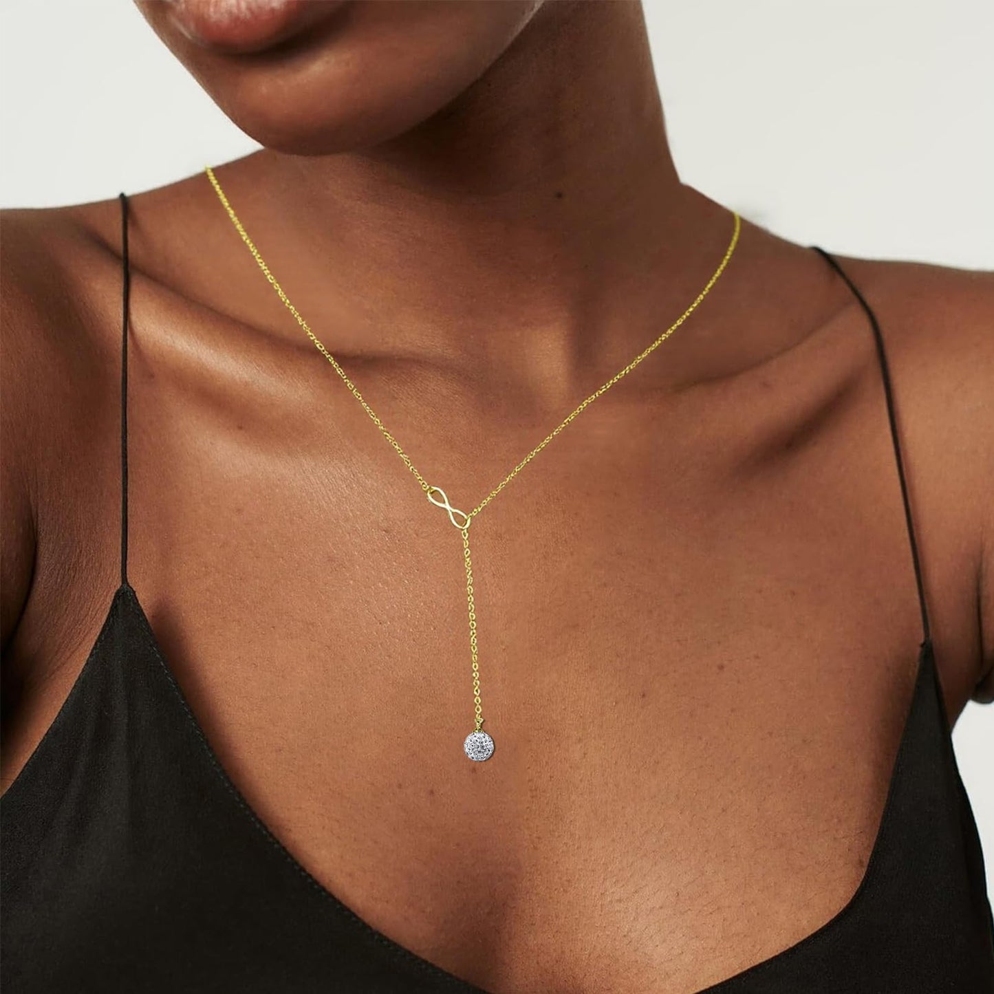 Rossorha Gold Necklace for Women, 18K Infinity Y Necklace, Moissanite Pendant Lariat Necklace, Dainty Drop Necklaces Jewelry Gift for Women
