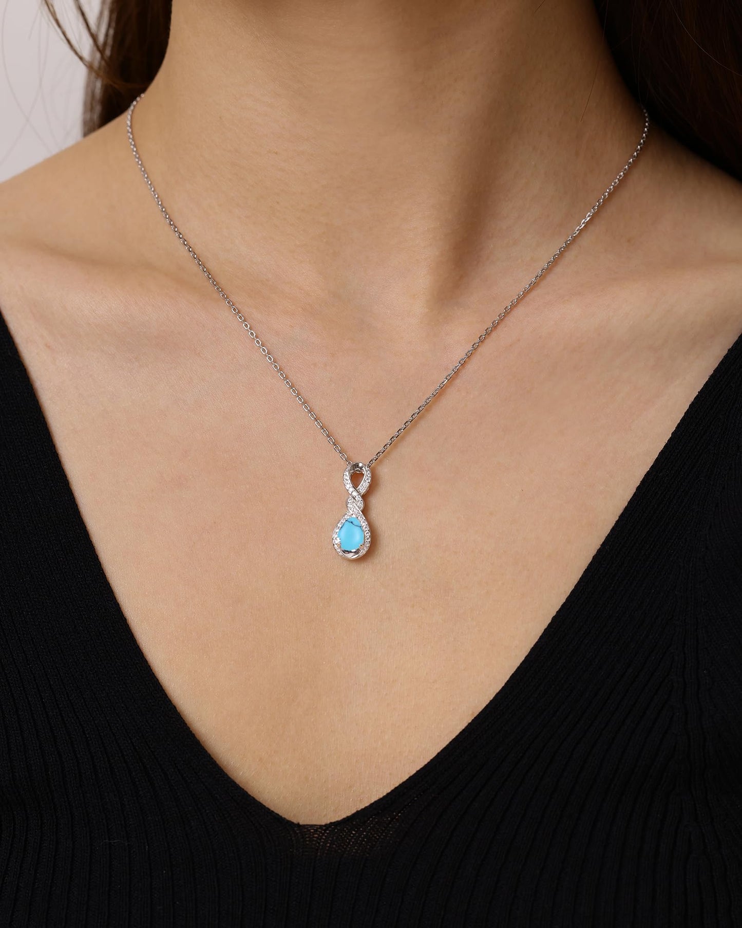 FANCIME Turquoise Necklace December Birthstone Sterling Silver Dainty Infinity Knot Pendant Necklace Gemstone Fine Jewelry Anniversary Birthday Graduation Mothers Day Gifts for Women Her Mom