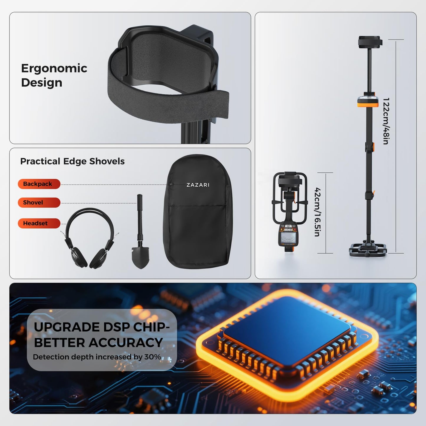 Foldable Professional Metal Detector for Adults, Higher Accuracy Gold Silver Metal Detectors Kit with LCD Display, 5 Modes, Advanced DSP Chip 10" Coil,Headphones, Carry Bag, 4-in-1 Shovel