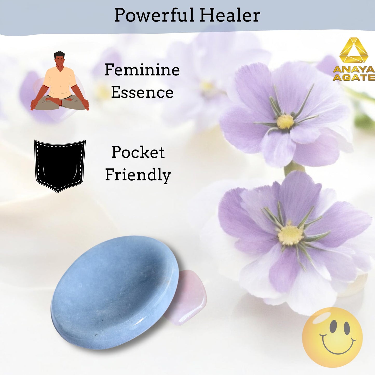 Anaya Agate Angelite Worry Stones Certified Crystal Thumb Worry Stone for Anguish, Relaxing and Soothing Balance Stones for Meditation, Stress Relief Crystals and Healing Stones for Men, Women