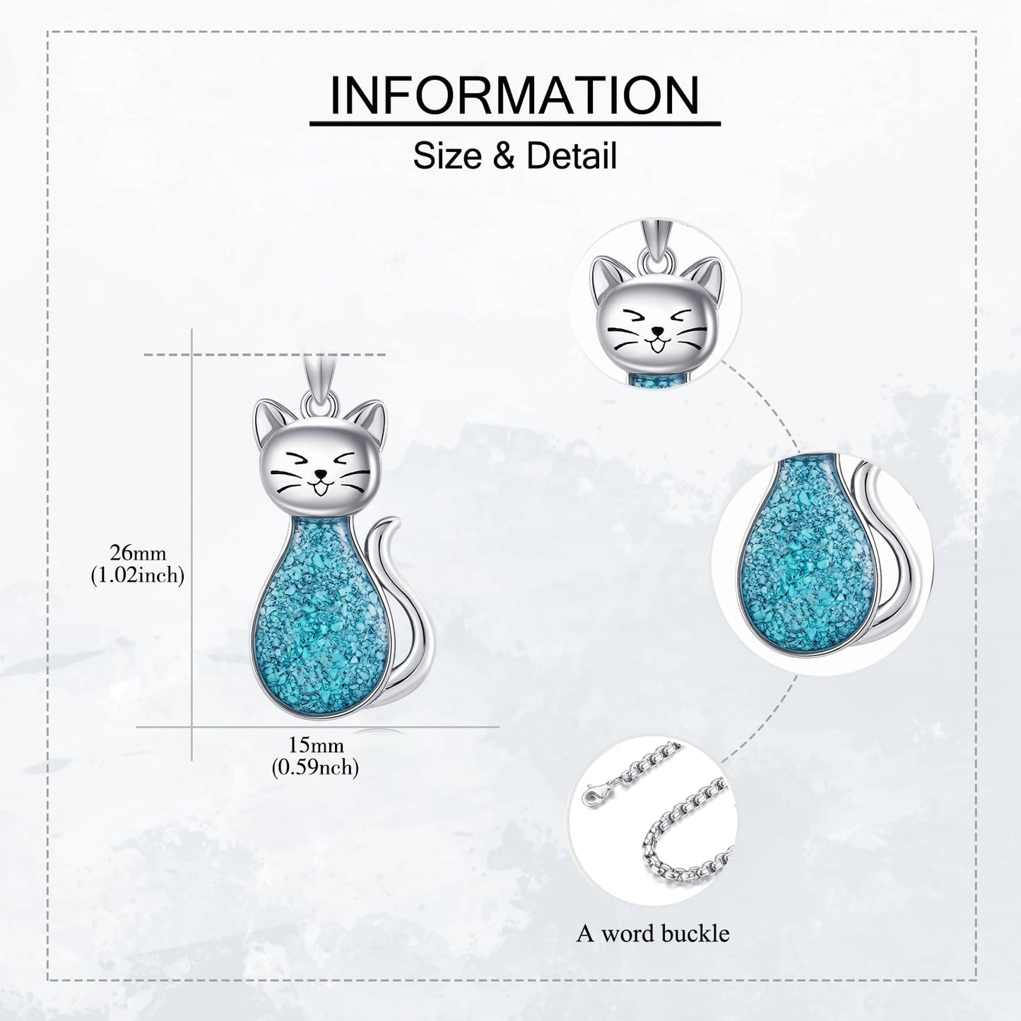 HKPATOP Turquoise Cat Necklace 925 Sterling Silver Turquoise Necklace Cute Cat Jewelry Gifts for Women Men