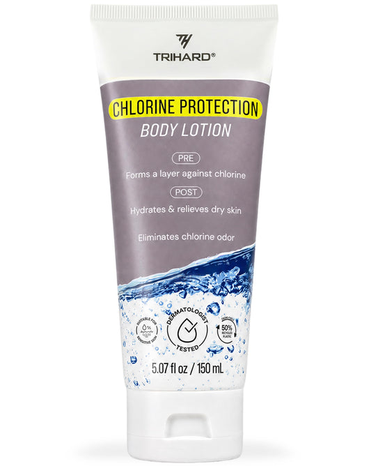 TRIHARD Chlorine Defense Body Lotion for Swimmers, Protects and Hydrates Sensitive Skin from Pool and Ocean, Pre and Post Swim Chlorine Protection from Hard Water and Chemicals