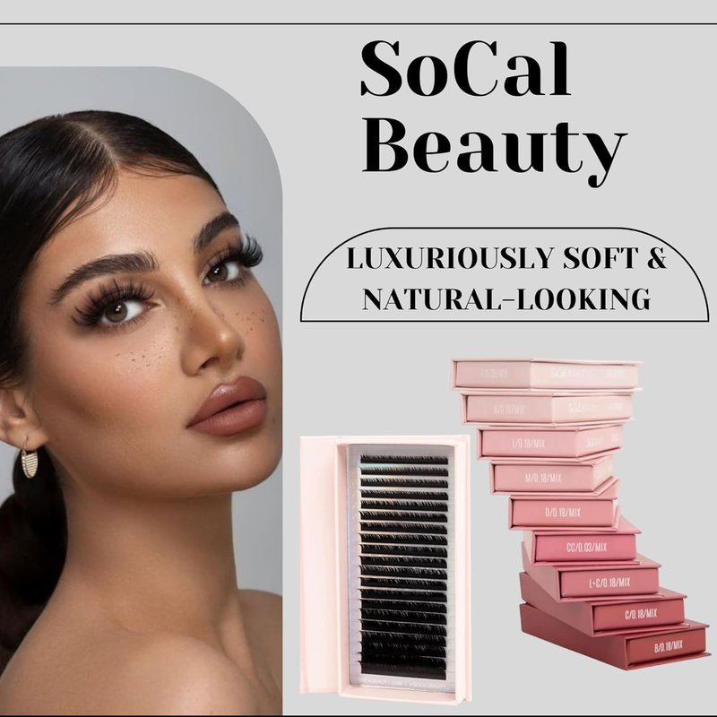 L+ Curl Mixed Lash Trays by SoCal Beauty – L+ Curl Eyelash Extensions Faux Mink Individual Lashes – 20 Rows per Tray, Color-Coded, Aluminum Backing & Window View – Professional Lash Extensions