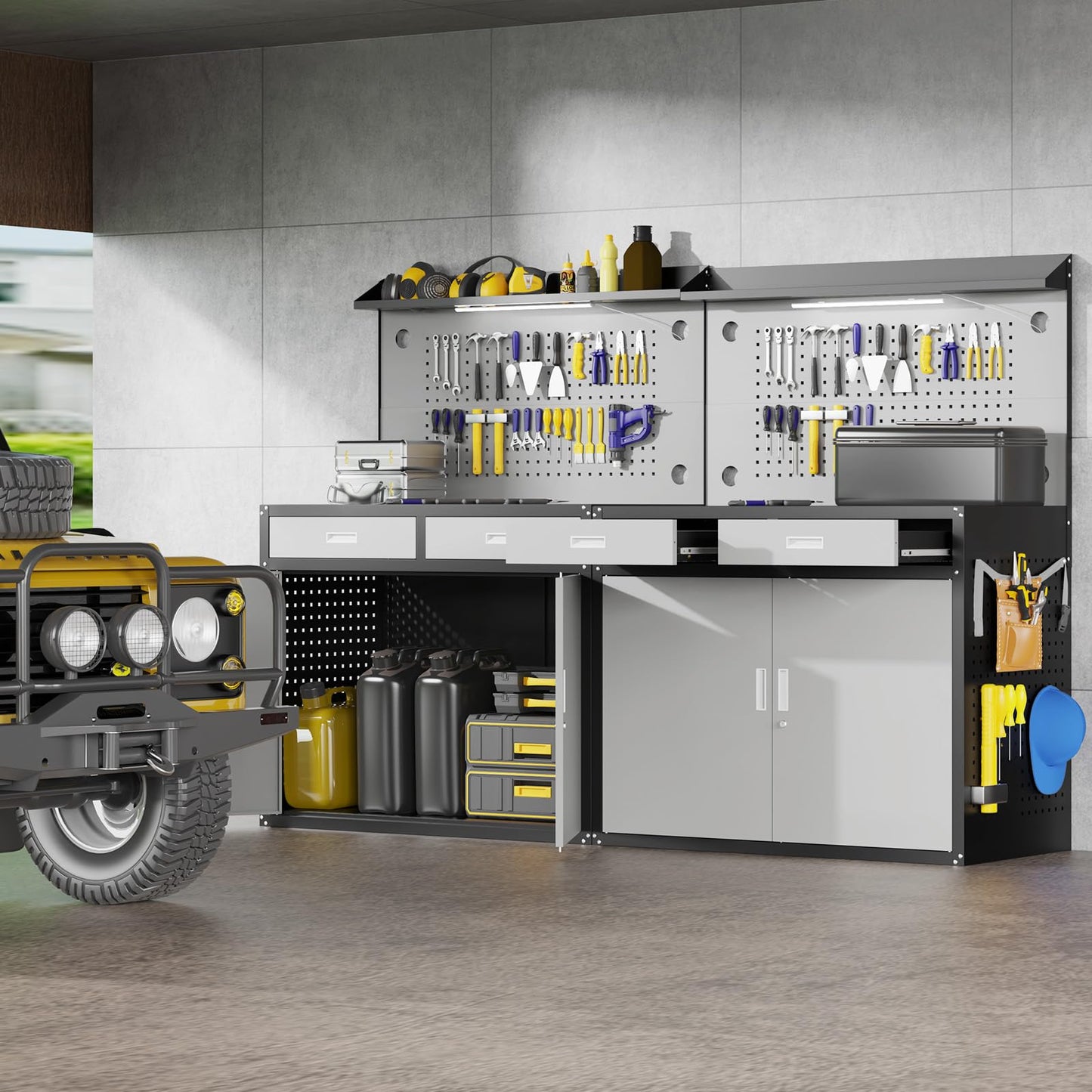 Eltean 48" Work Bench,Heavy Duty 2000 LBS Capacity Workbench with Drawers and Storage,Work Table with Light & Pegboard,Work Benches for Garage