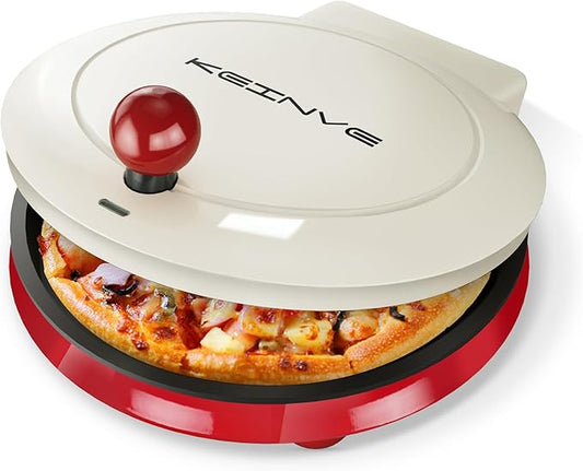 KEINVE 1000W Pizza Maker, 2-in-1 Indoor Griddle and Pizza Cooker, 8.5" 180Â° Open Nonstick Plate for Quesadilla, Panini, Crepe and More