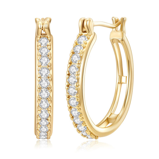 14K Gold Hoop Earrings for Women Small Trendy Womens Gold Hoops Earring with Cubic Zirconia Hypoallergenic 16mm