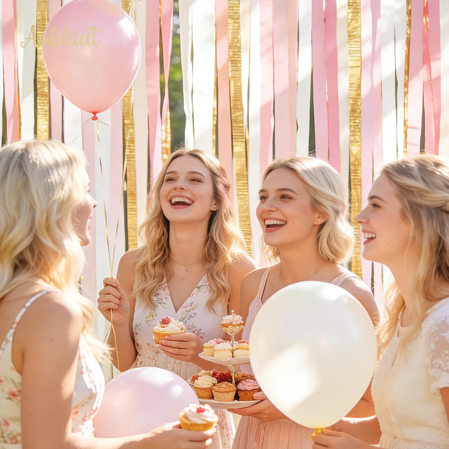 AOBKIAT Pink Gold Party Decorations Kit - 27PCS wirh Pom Poms & Lantern & Fans & Swirls & Garland & Crepe Paper Streamers for Birthday,Wedding,Baby Shower,Bachelorette,Princess Party