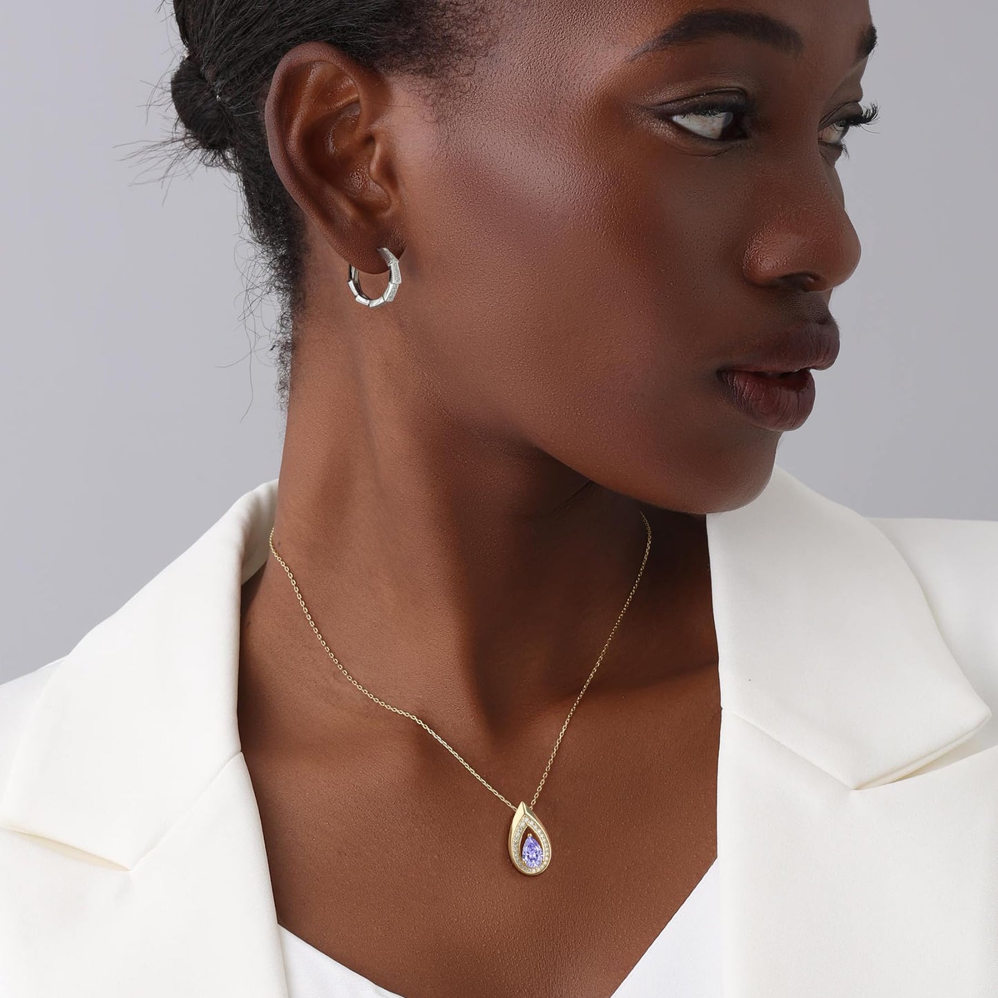 Kstyle 14k Gold Amethyst February Birthstone Pendant Necklaces for Women Valentine's Day Birthday Gift Anniversary Jewelry for Wife Daughter Grandma Mom Sister Non Tarnish