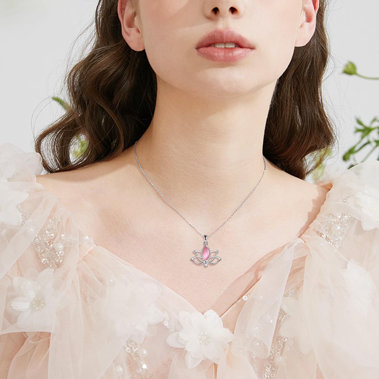 YFN Lotus Flower Necklace Sterling Silver Pink Opal Lotus Pendant Lotus Jewelry Gifts for Women