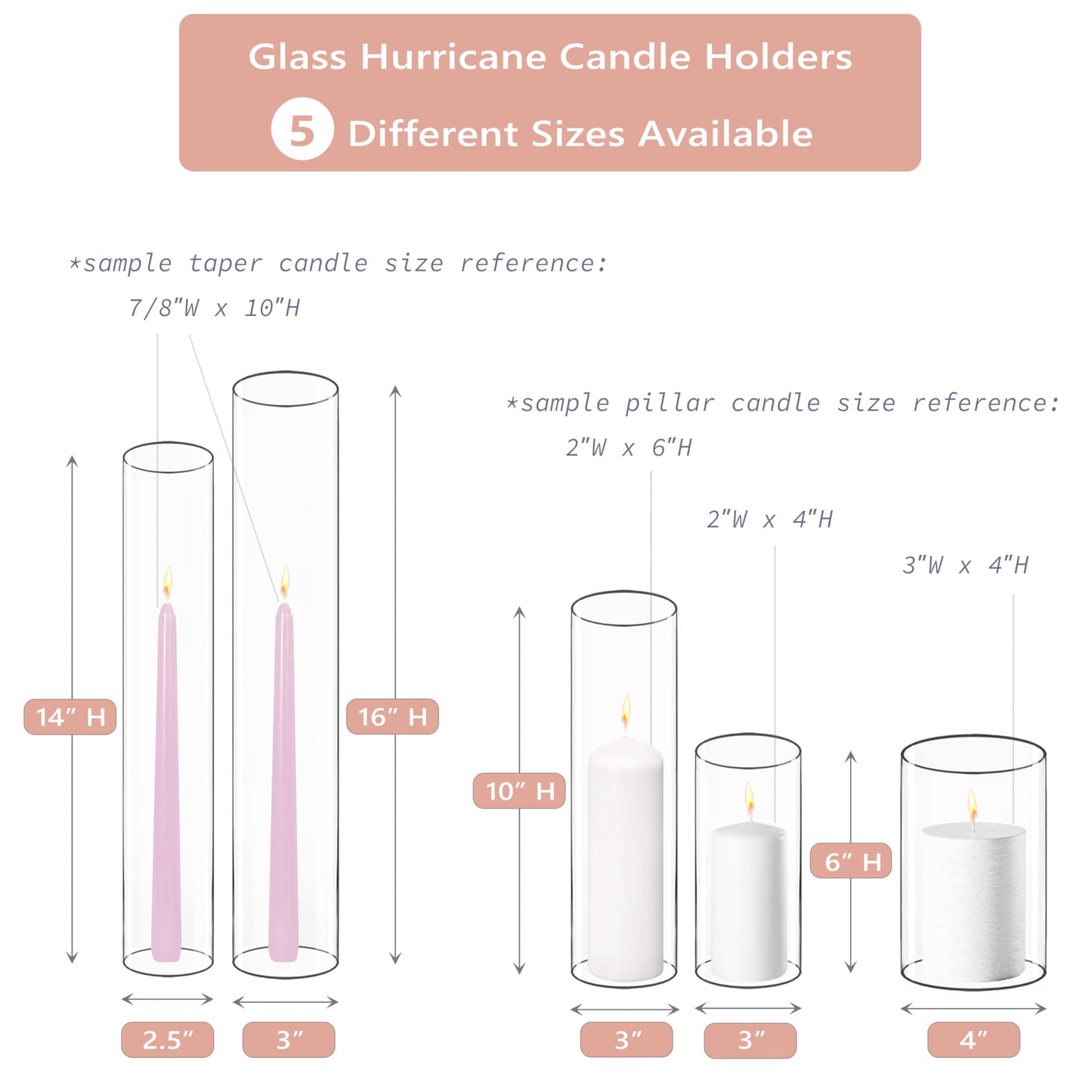 CYS EXCEL 6 PCS (H:16" D:3"") Open Ended Clear Glass Hurricane Candleholder Tube Lamp Shade Open Flame Candlestick Holder Chimney Tube Cover Bottomless Cylinder"