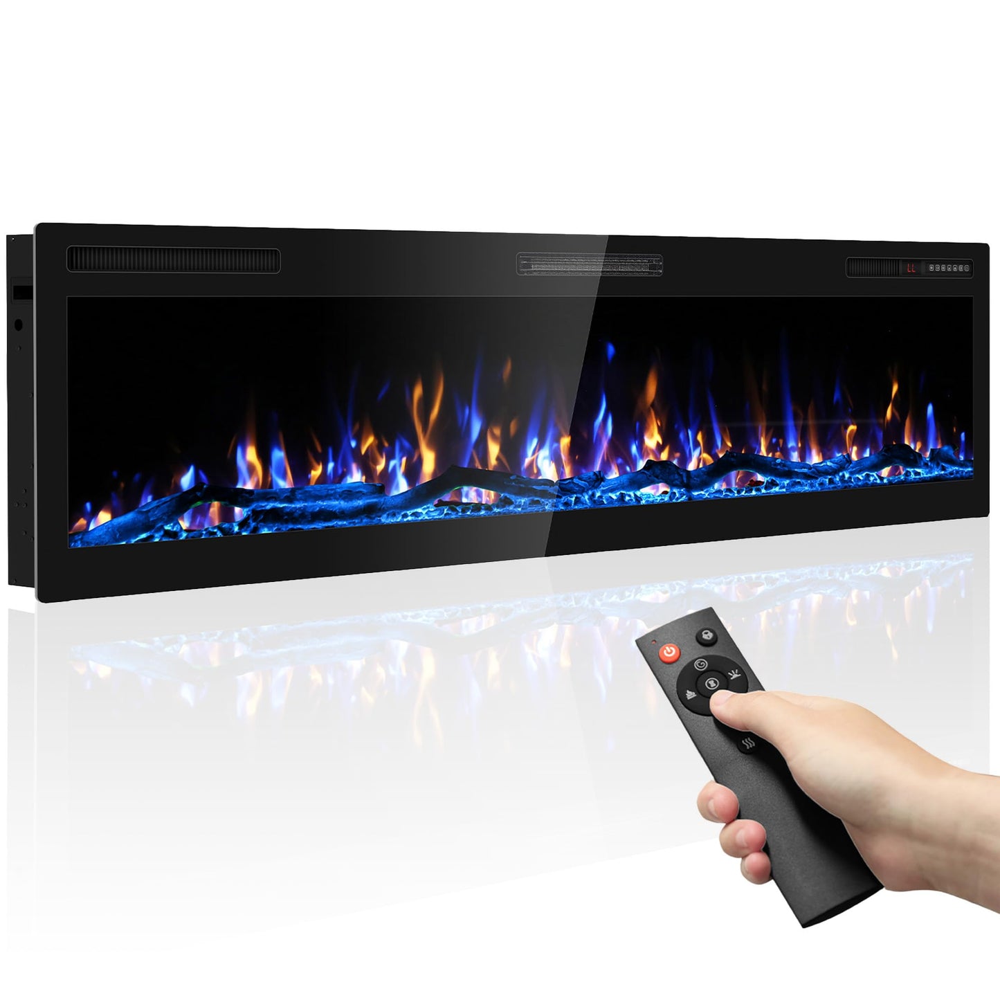 Ludatido 68 Inch Electric Fireplace Wall Mounted and Recessed with Remote Control, Color Adjustable/Realistic Flame W/Timer 1500/750W 400 sq.ft Heating Output Fireplace Heater with Log
