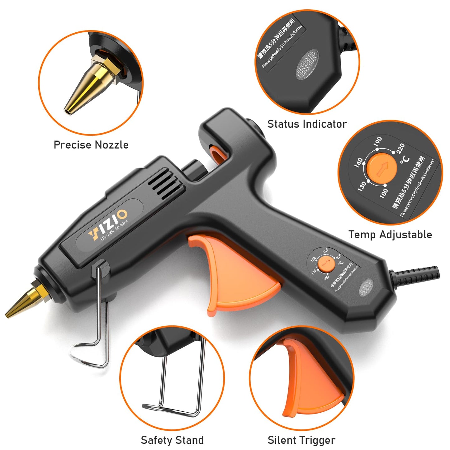 IZIO Full Size Hot Glue Gun and Sticks Set, 100-220W Adjustable Temperature, Fast Preheating Heavy Duty Industrial Gluegun, 30 Hot Glue Sticks For Crafting, Diy and Repairs (Black)