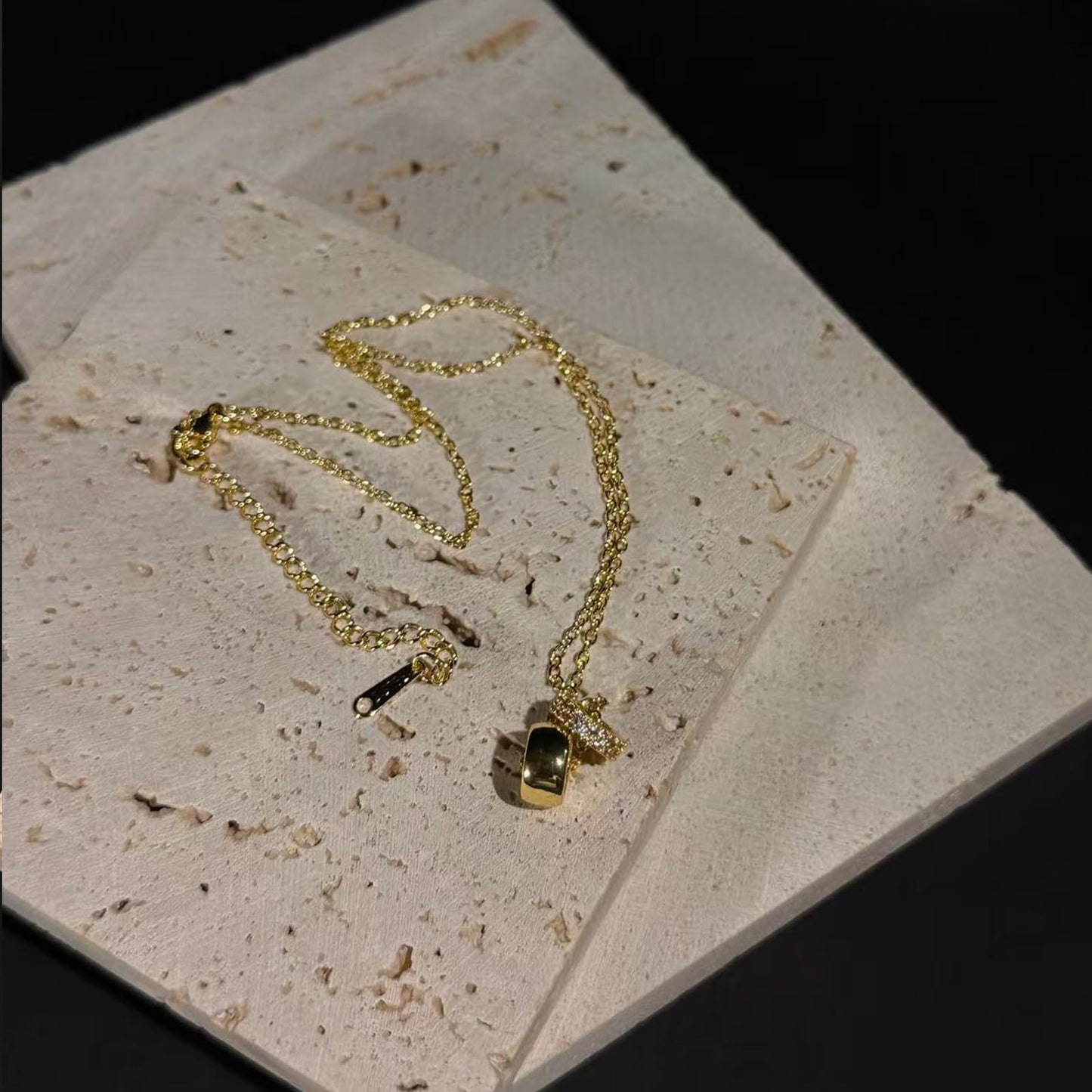 ZJCPJF 14K Gold Plated Pendant Necklace for Women, Dual Rondelle CZ Pendants on Sliding Chain, Adjustable Y-Drop Design, Trendy Layered Minimalist Jewelry Gift for Her