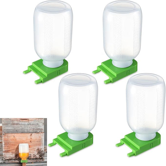 LemonRoad 4 Pcs Honey Bee Feeder for Beekeeping Beehive Entrance Feeder Watering Station with Extra Large Half Gallon Bottle Beekeeping Supplies for Outside Garden Feeding Sugar Syrup