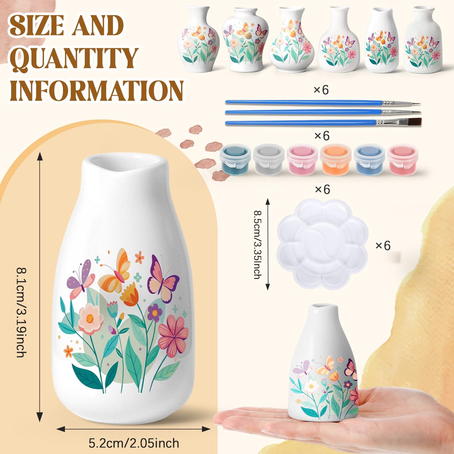 Fuyoooo 6 Sets Father's Day Paint Your Own Vases Ceramic Vase to Paint Unpainted White Vases Ceramic Painting Kit for Adult with Brush Underglaze Paints Palettes for Porcelain Vase Decorating Kit DIY