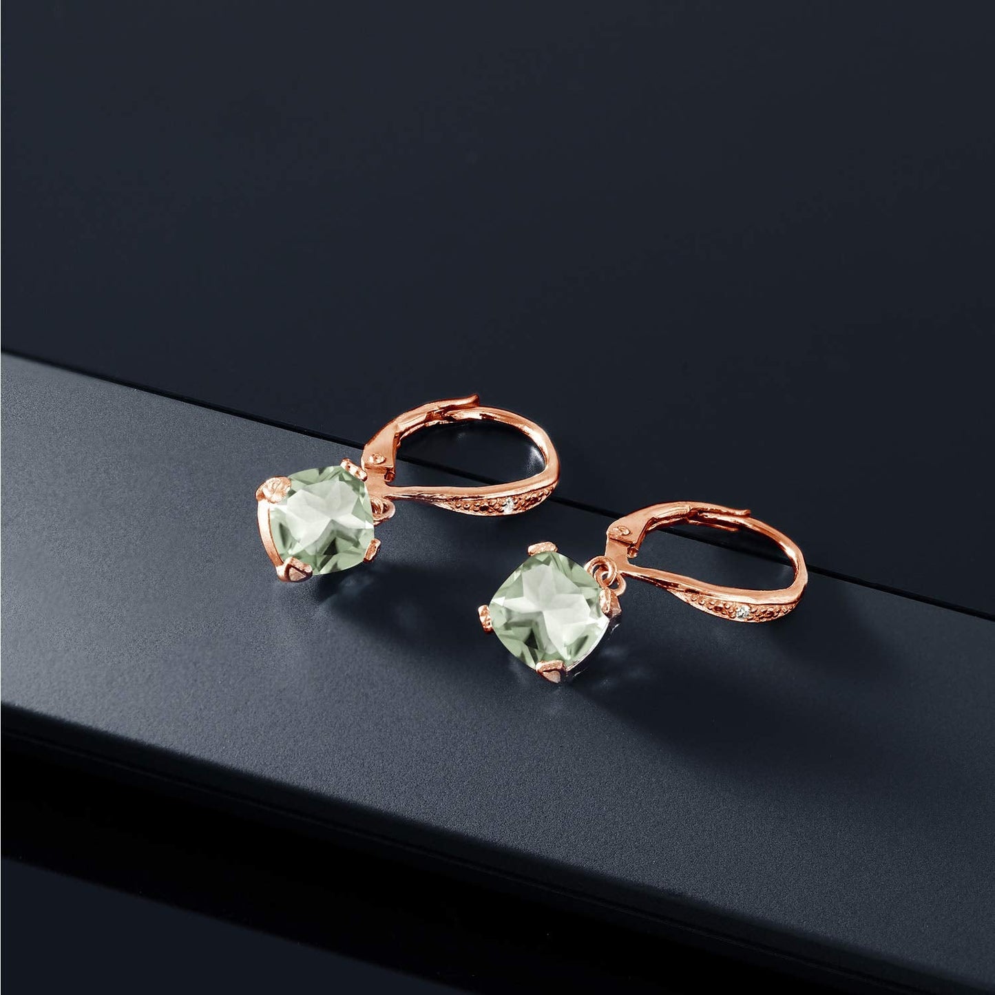 Gem Stone King Drop Dangle Earrings For Women | 7MM Cushion Cut Gemstone Birthstone and Diamond | 925 Sterling Silver | Jewelry Gift for Mom Wife Her | Prasiolite | Rose Gold