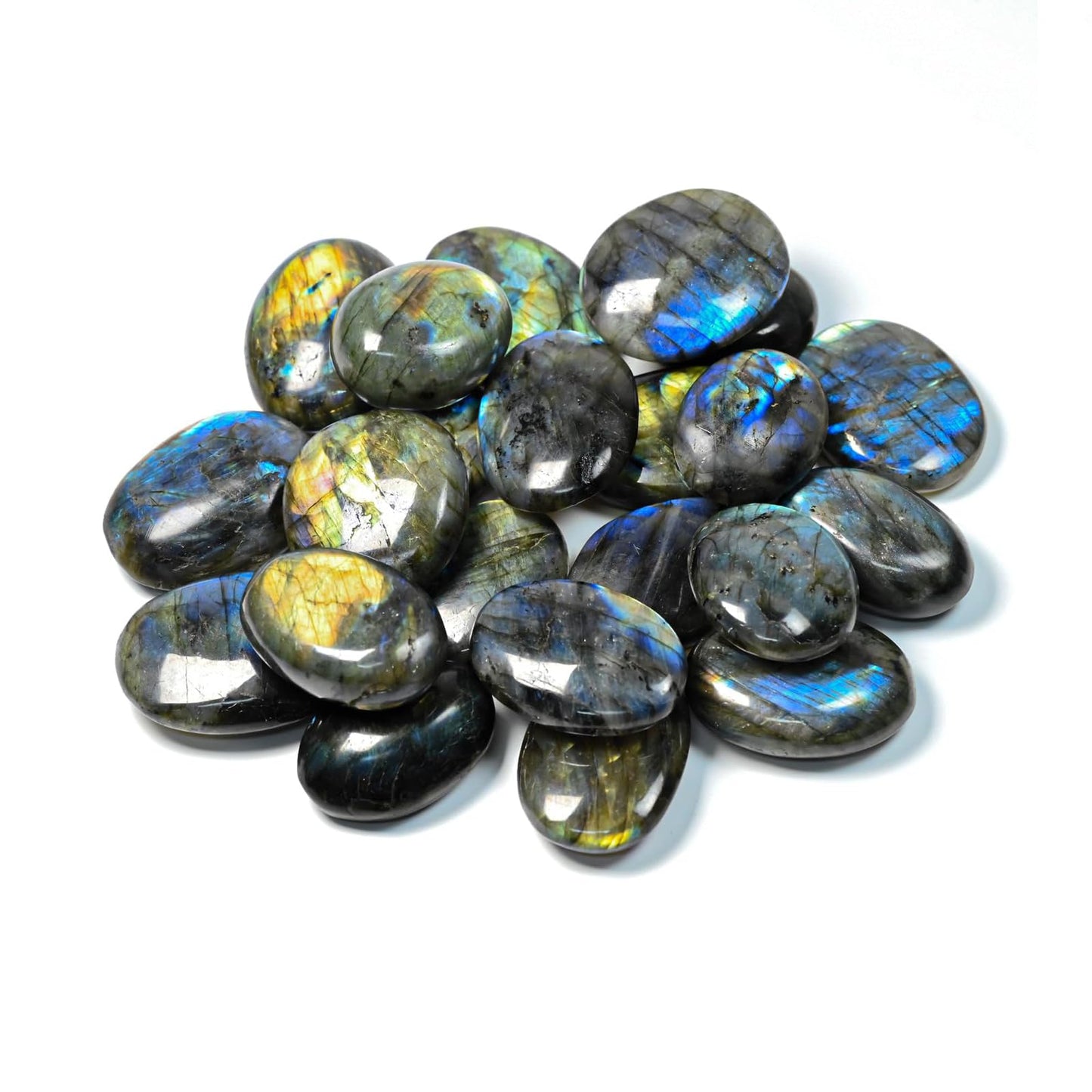 4-6PCS Gemstone Labradorite Crystals, Irregular Shaped Labradorite Healing Stones, Natural Hand Carved Palm Stone Worry Stone Crystals for Meditation, Home Decor-140g