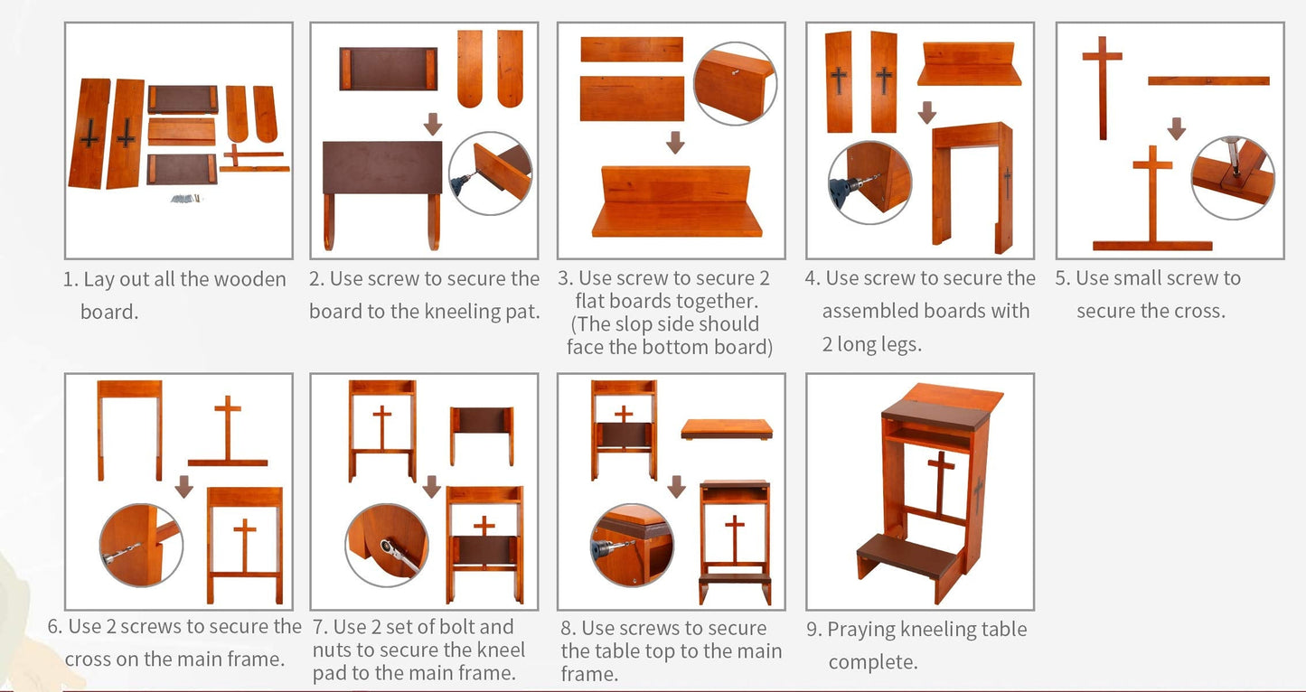 Shyneer Prayer Bench Stool Table, Wooden Church Prayer Chair Padded Kneeler Shelf Folding Chair for Kneeling at Home