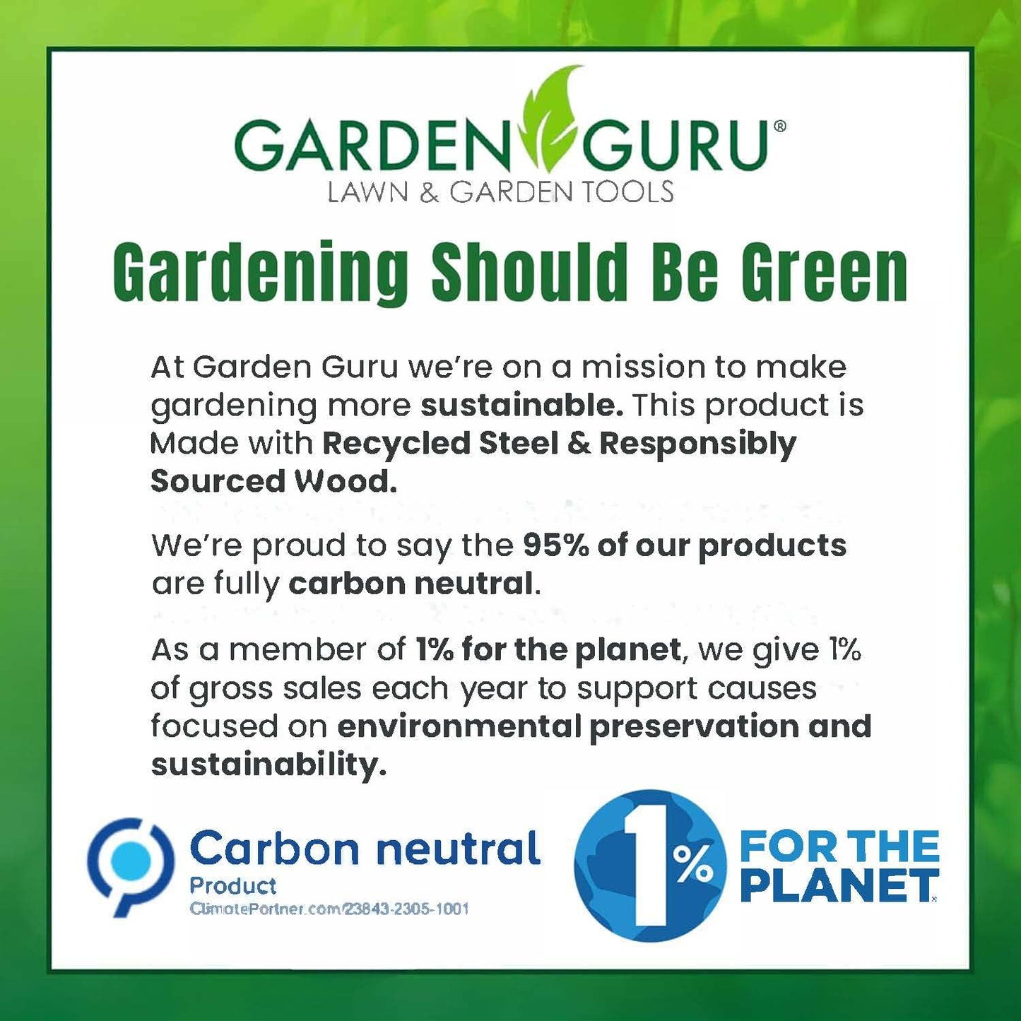 Garden Guru Eco Dandelion Weeder Tool with Ergonomic Wood Handle - 100% Recycled Stainless Steel - Rust Resistant - FSC Certified Wood - Weed Puller for Planting, Weeding, Flower & Vegetable Care