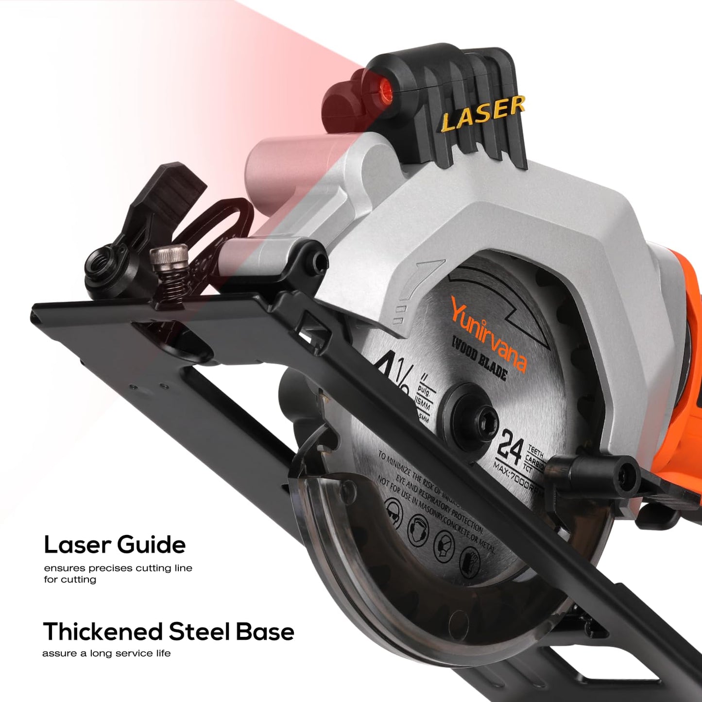 Yunirvana Mini Circular Saw, 20V 3400RPM Professional Cordless Circular Saw, Adjustable Angle and Depth,Max Cutting Depth 1-2/3"(90°), 1-1/8"(45°), Laser Guide, Rip Guide