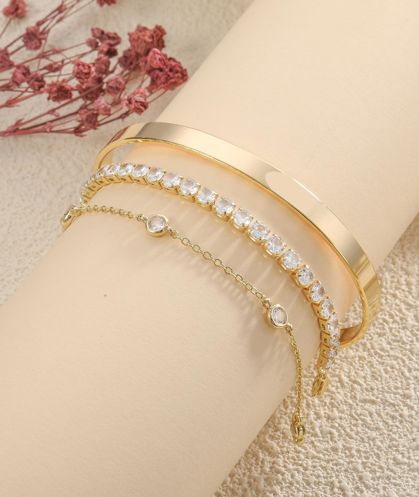 ZOERAY Silver Gold Bangle Bracelets for Women Non Tarnish 14k Gold Plated Stackable Cuff Bracelets for Women Trendy Cubic Zirconia Stainless Steel Chunky Bracelet Stack Set Waterproof Jewelry Gifts