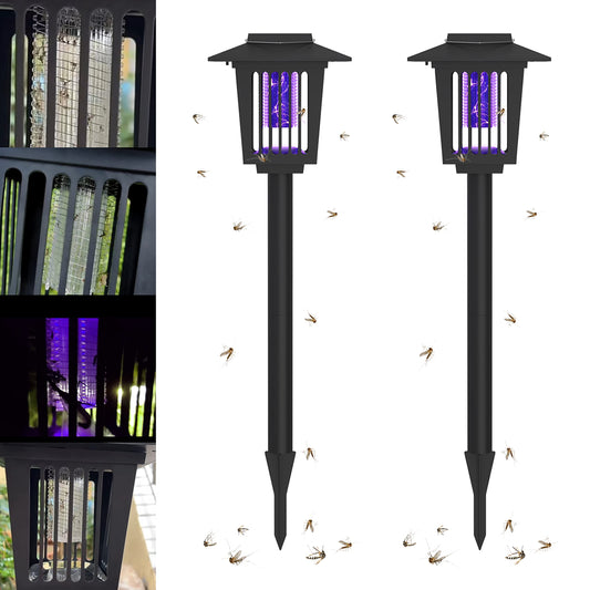 2 Pcs Solar Bug Zapper Outdoor, Waterproof LED Mosquito Zapper Outdoor Solar Powered Mosquito Killer Light Lamp for Indoor & Outdoor Use