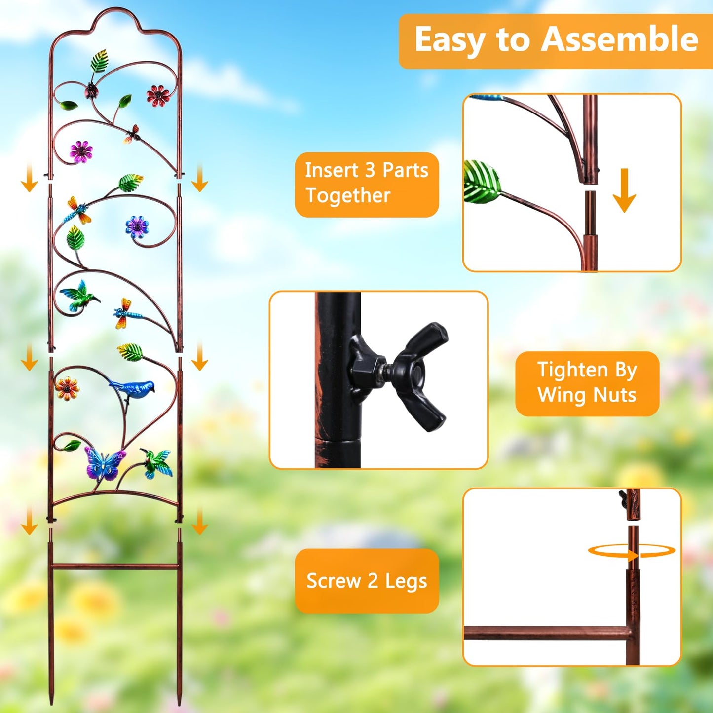 2 Pack Garden Trellis for Climbing Plants, Metal Decorative Vegetables Flowers Vines Fence Trellis for Outdoor Patio 60'' H x 11'' W