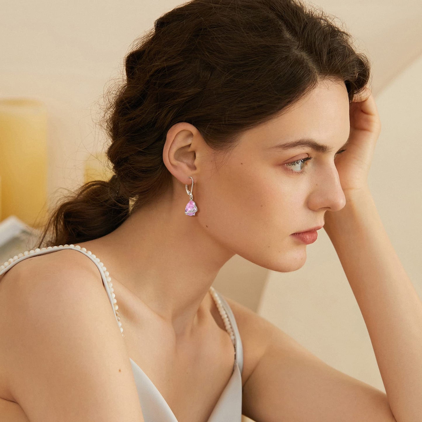 Rocayi October Birthstone Dangle Drop Earrings for Women 925 Sterling Silver Pink Tourmaline Earrings Teardrop Leverback Jewelry Gifts for Wife Girlfriend Mother Daughter Her