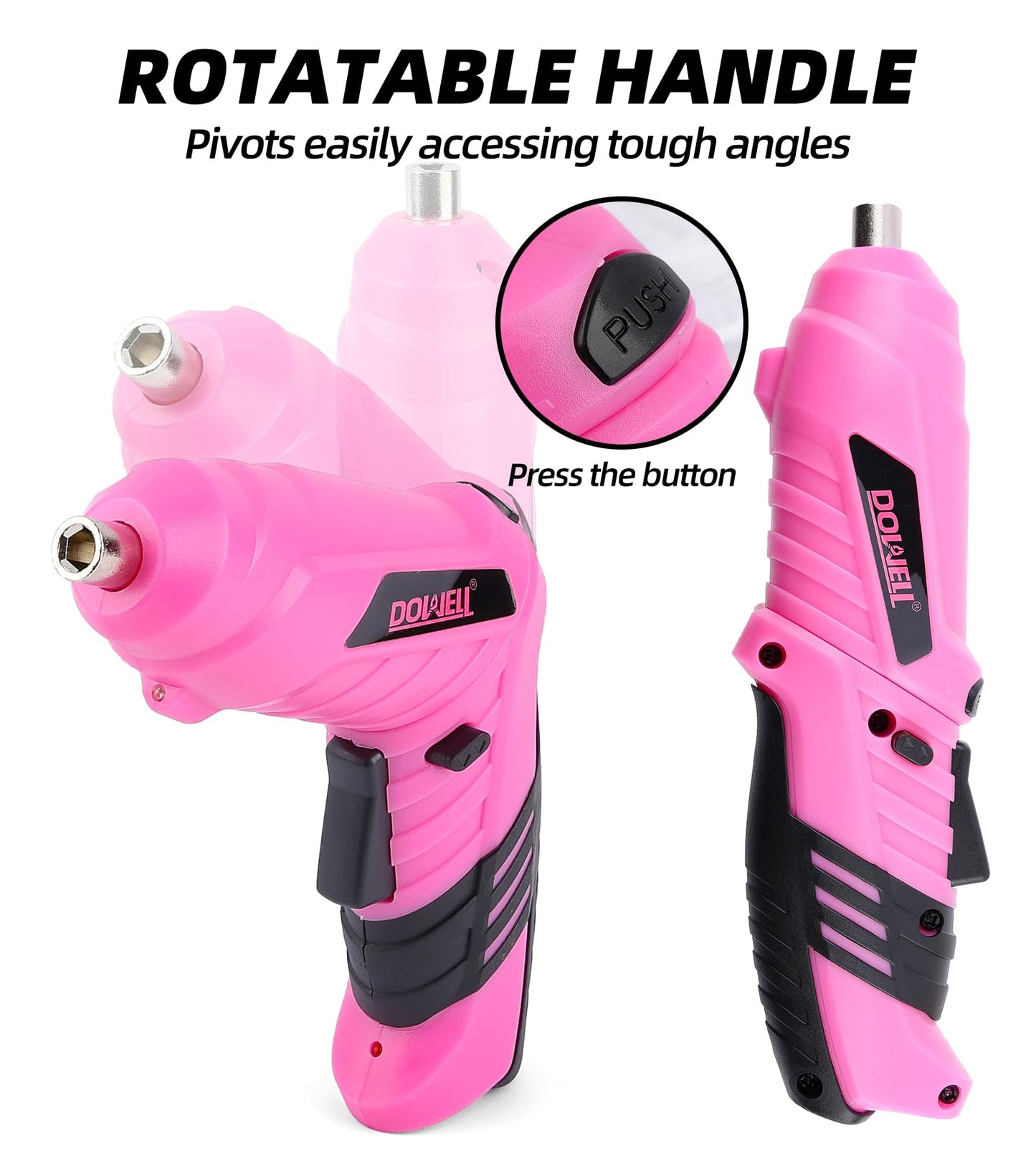 DOWELL Power Electric Cordless Screwdriver Set Rechargeable 3.6V Power Screwdriver Kit Tools for Women with 28pcs Accessories, Pink