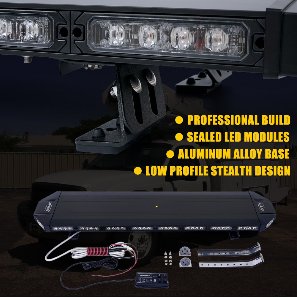 Xprite 48" Amber Emergency Strobe Bar Lights Black Hawk Hevy-duty Rooftop Security Flashing Hazard Warning Lightbar for Tow Trucks Construction Vehicles Traffic Pilot Cars Snowplow