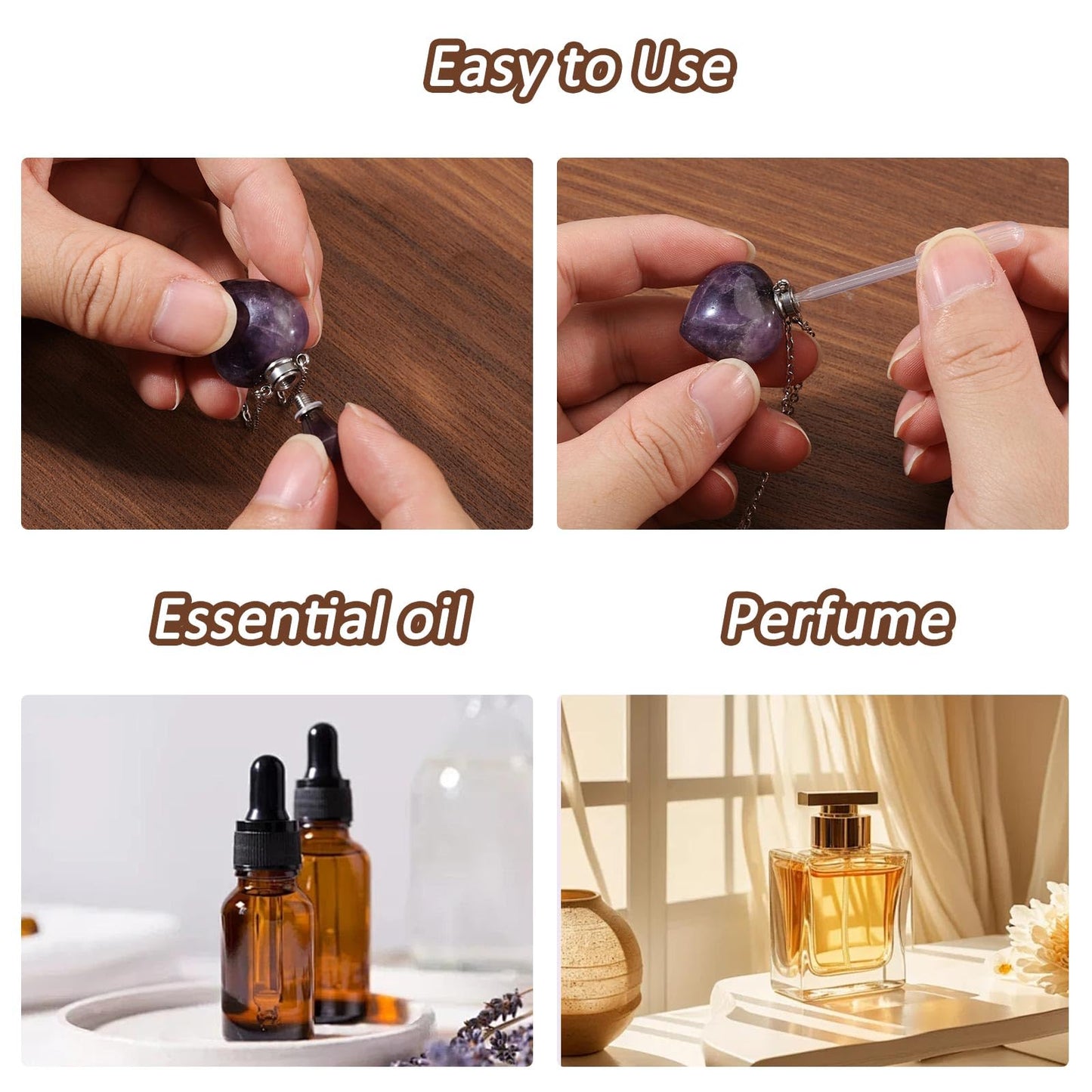 beinkmake Amethyst Heart Vial Necklace for Liquid with Dropper Perfume Bottle Pendant Necklace Glass Ashes Memorial Jewelry for Women