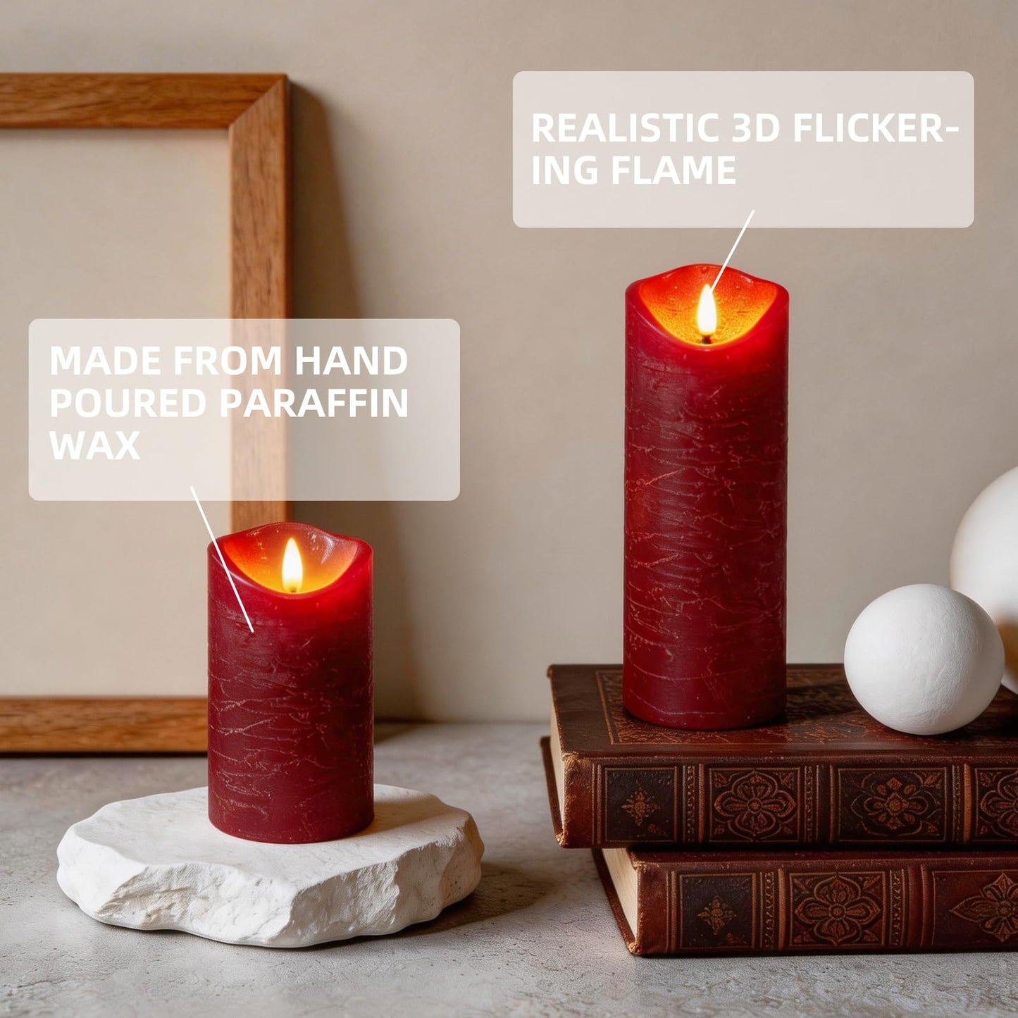 MiKoyi Flameless Pillar Candles with Remote, Battery Operated Candles Real Wax, [5-Pack] Fake LED Flickering flameless Candle with Timer Function for Room Home Decor (2.2" * 5/5.5/6/7/8"") - Red"