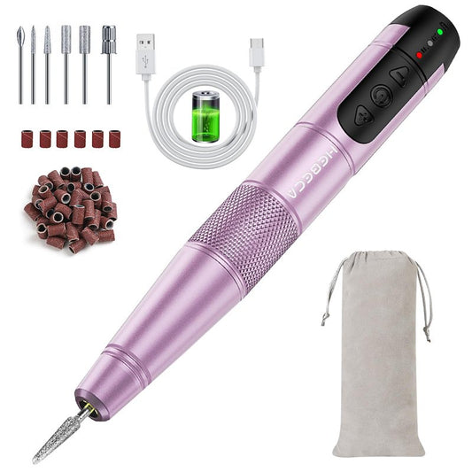 HEBECA Cordless Nail Drill Set, Electric Nail Files and Buffers Drill Nails for Natural or Acrylic Gel Nails - Rechargeable Nail File Nail Drill Machine Manicure Nail Dremel Kit (Purple)