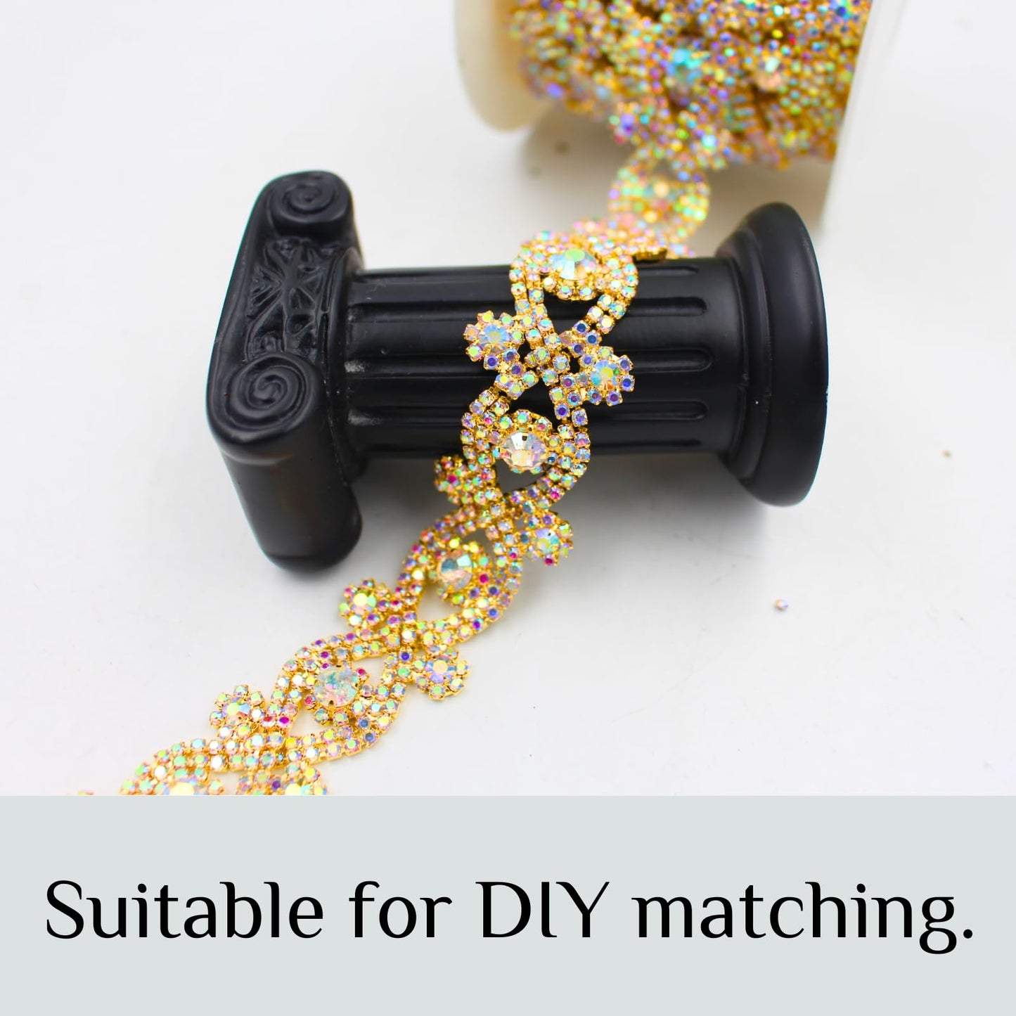 PEARLY JUN Rhinestone Chain Trim AB Gold Applique Embellishment Crystal Wedding Bridal Costume Sewing Bling Trim for Jewelry DIY Necklace Bags Parties