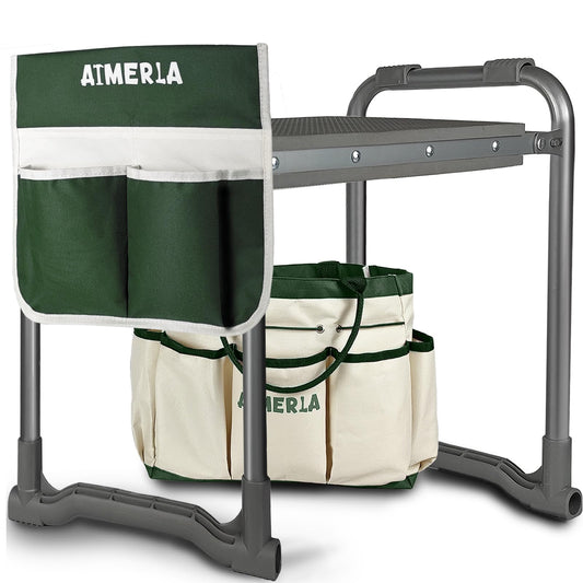 Aimerla Foldable Garden Kneeler Seat Heavy Duty [Upgraded Widened Thick Kneeling Pad] Gardening Stool with Large Tool Bags with Pockets - Portable Garden Bench Gardening Gifts for Parents