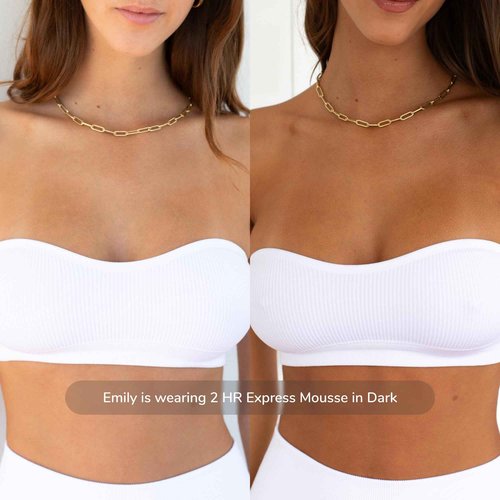 Loving Tan 2 HR Express Mousse, Dark (2 Pack) + Mitt- Streak Free, Natural looking, Professional Strength Sunless Tanner- Up to 5 Apps/Bottle, Cruelty Free, Naturally Derived DHA- 4 FL Oz
