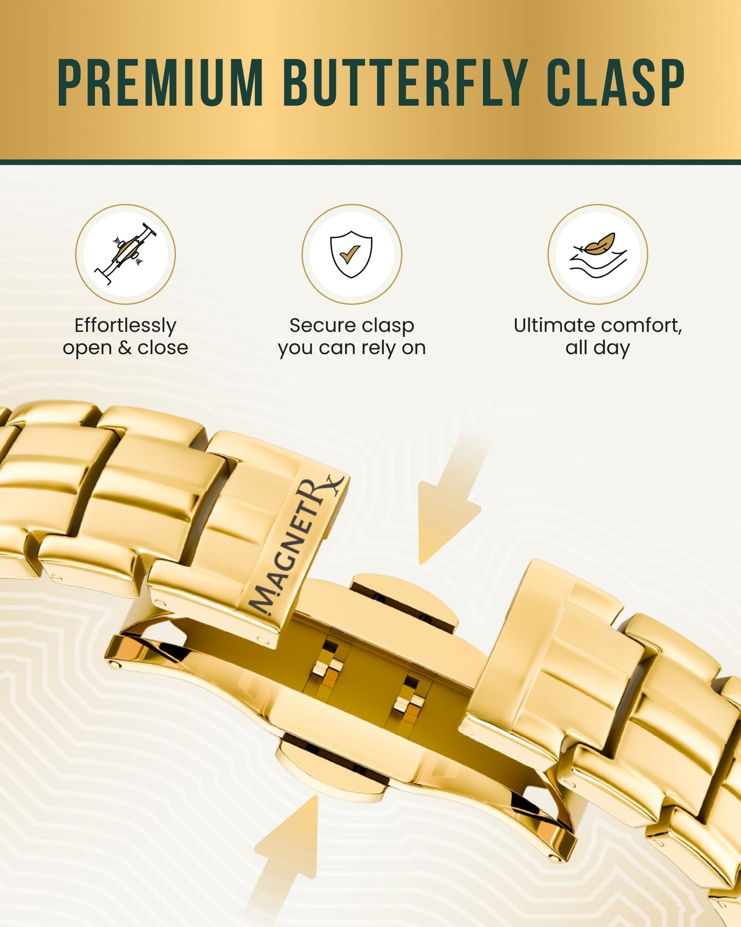 MagnetRX® Magnetic Bracelets for Men - EllipseMAX 5X Strength 5,000 Gauss Magnets - Designed in USA & Patent Pending - Premium Titanium Mens Magnetic Bracelet & Adjustable Length (Gold)